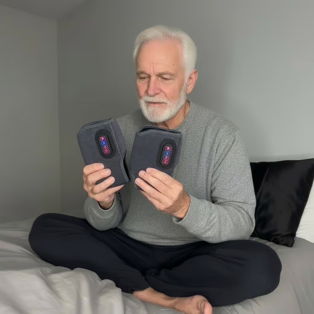 Person hält das EMSense Massagegerät in den Händen – Produktfoto laut Hersteller
